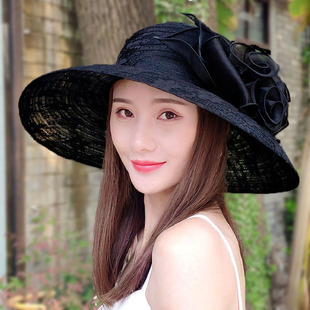 大帽檐蕾絲遮陽帽可折疊出游防曬海邊沙灘帽透氣涼帽 帽子女夏時尚
