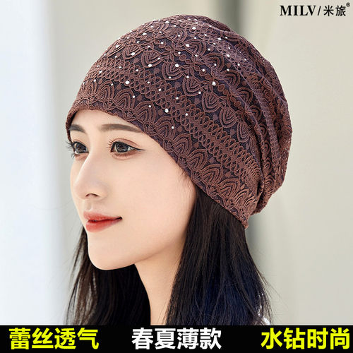 包头帽休闲女春夏花朵钻头巾帽子
