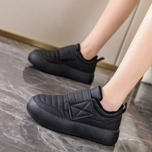 皮面防水防滑厨房软底运动鞋 女黑色春季 上班久站不累脚工作鞋 女鞋