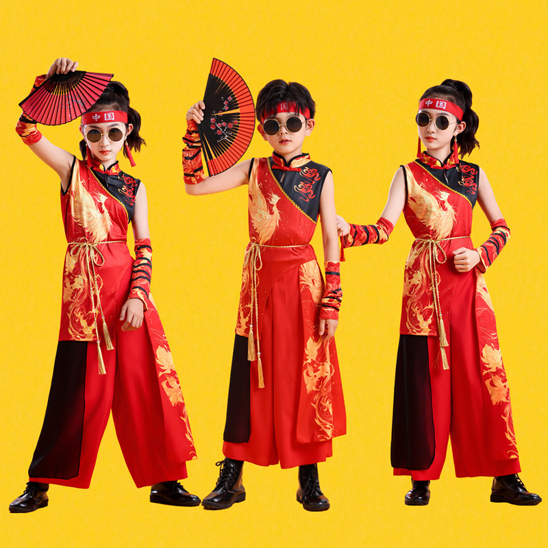 六一儿童演出服中国风模特走秀龙纹爵士街舞儿童潮服酷帅套装夏季