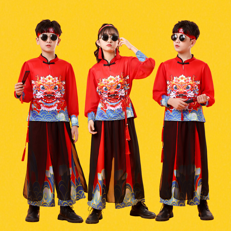 元旦国潮舞蹈服打鼓服古典舞中国风鼓舞民族舞新中式男女童表演服