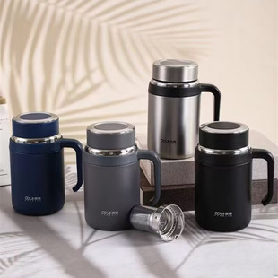 康林不锈钢保温杯茶水分离办公室便携大容量新款带手柄真空泡水杯