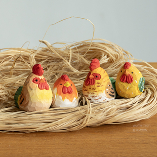 小胖鸡萌鸡公鸡母鸡十二生肖木雕木质可爱治愈桌面摆件纯手工礼物