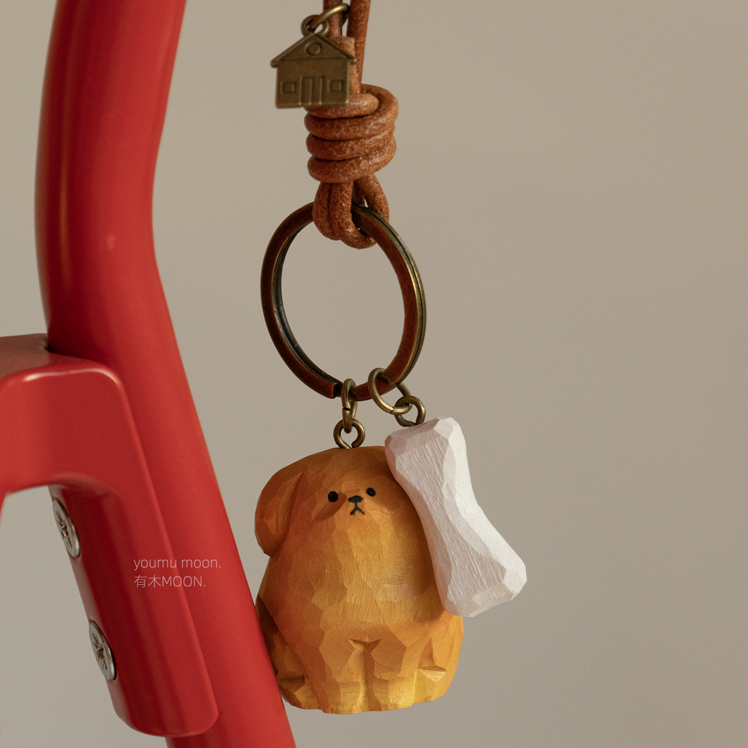 小金毛小骨头钥匙扣 可爱治愈金毛汽车钥匙扣礼物木雕纯手工