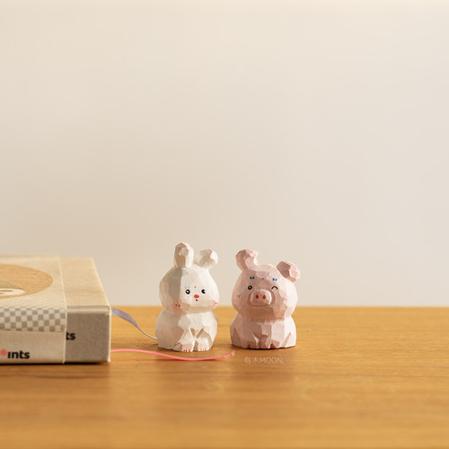 白白兔和粉粉猪 这也太可爱了吧 福气治愈系小清新桌面摆件纯手工
