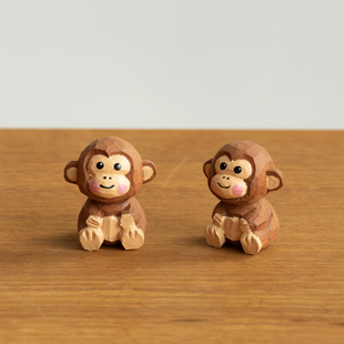 小猴子 做一只吗喽 木雕桌面摆件治愈十二生肖可爱礼物礼品纯手工