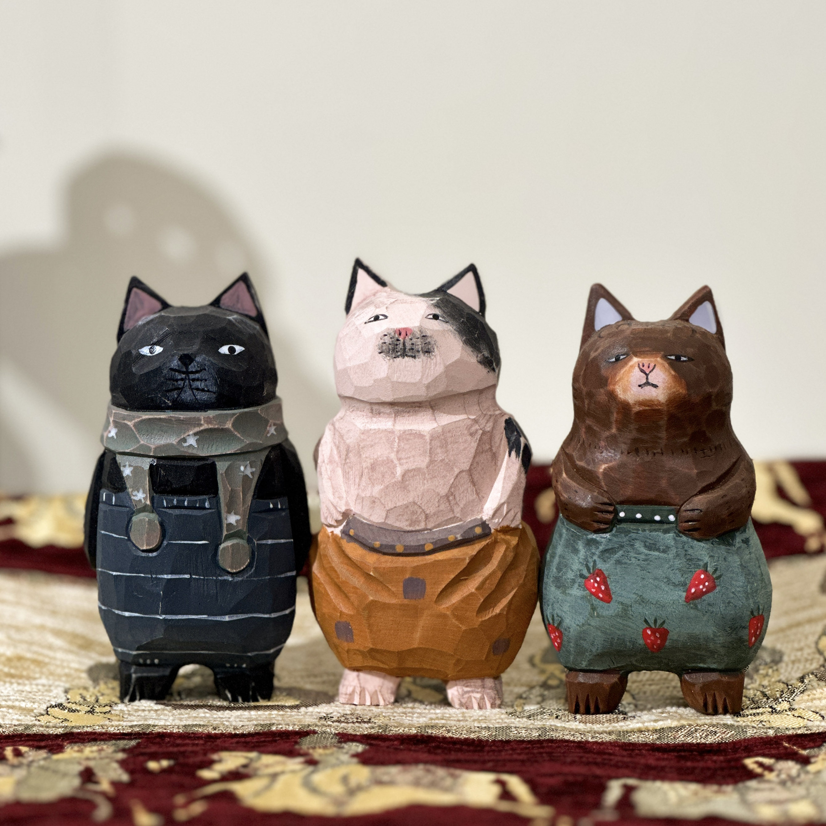 裤氏三兄弟 创意复古怀旧动物猫木雕桌面摆件礼物朋友女生纯手工,家居饰品,桌面摆件,淘宝优惠券,粉丝福利购,淘宝优惠卷
