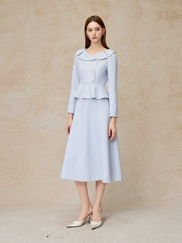 莫佐/MOJO莫佐2026夏新品富家千金假两件连衣裙A字中长裙通勤约会