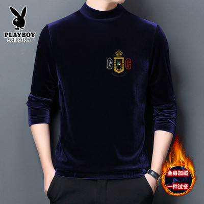 金丝绒半高领印花卫衣打底衫