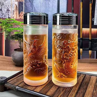 非遗大师手工雕刻天然原矿水晶杯浮雕龙腾祥凤密封车载杯高端茶具
