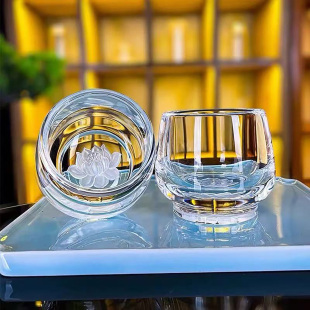 天然原矿水晶茶杯手工雕花莲花佛系品茗主人杯耐高温水杯茶具90ml