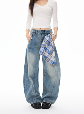 卓沅同款 COLDSTONE美式弯刀裤女别致拉链可拆卸方巾宽松阔腿裤