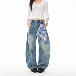 卓沅同款 COLDSTONE美式弯刀裤女别致拉链可拆卸方巾宽松阔腿裤