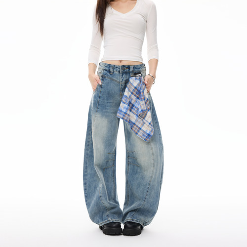 COLDSTONE美式弯刀裤女别致拉链可拆卸方巾宽松阔腿裤