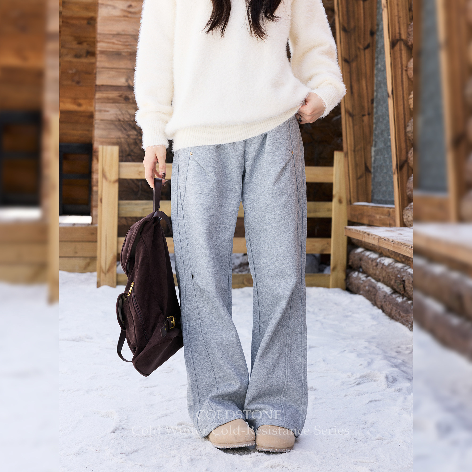 COLDSTONE【冷冬御寒系列】铆钉搭配褶皱位宽松直筒加厚保暖卫裤