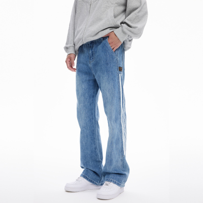 COLDSTONE 美式侧标条纹水洗牛仔裤微喇休闲百搭日常男女长裤