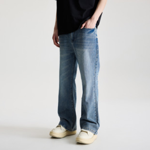 COLDSTONE 水洗波纹做旧微喇叭牛仔裤显瘦宽松休闲男女潮