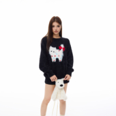 复古宽松慵懒软糯针织衫 COLDSTONE 小猫立体毛衣女秋冬潮美式