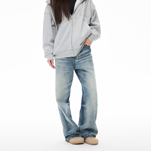 COLDSTONE水洗波纹深蓝牛仔裤休闲显瘦垂感男女长裤