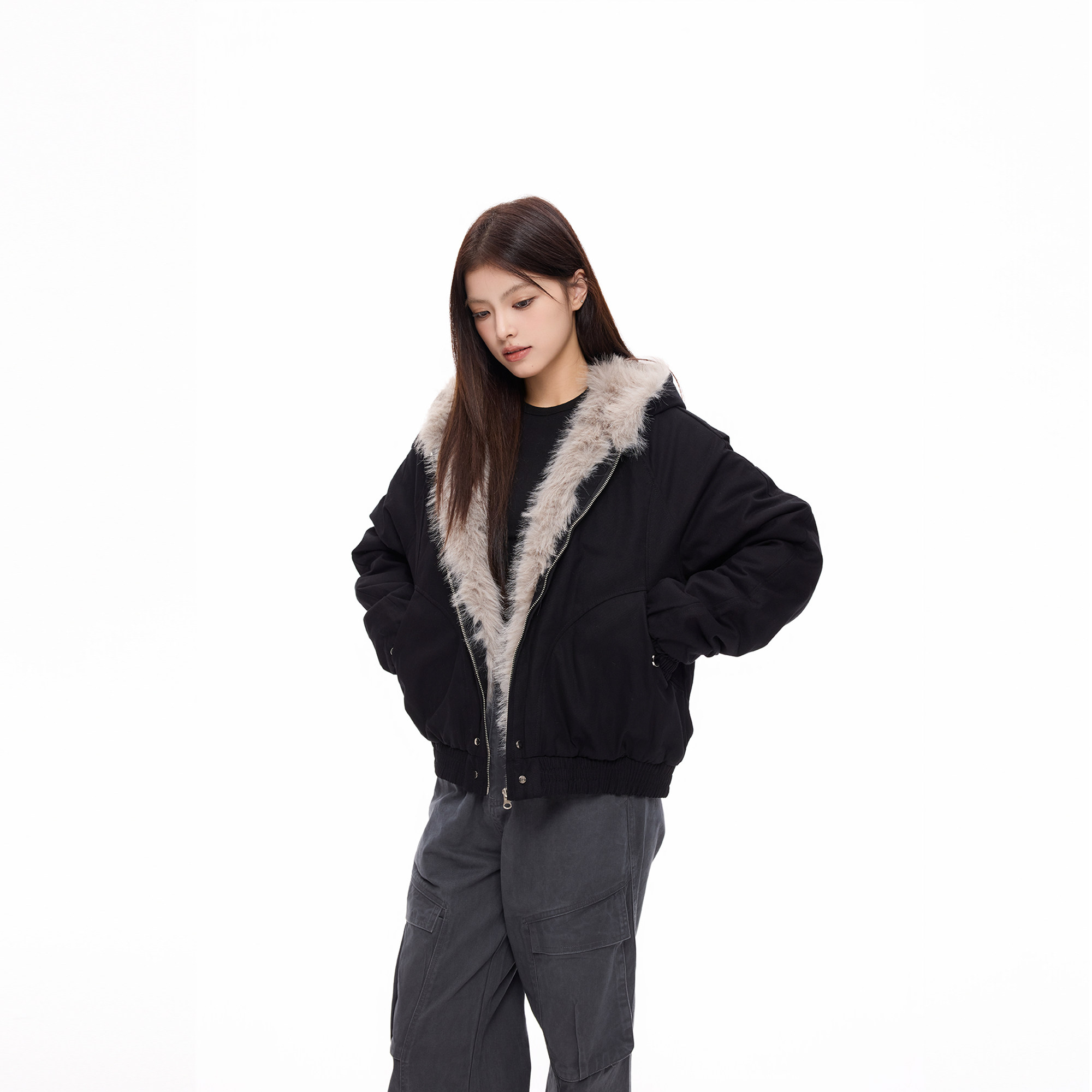 COLDSTONE 美式加厚保暖毛领座山雕重磅短款连帽外套男女