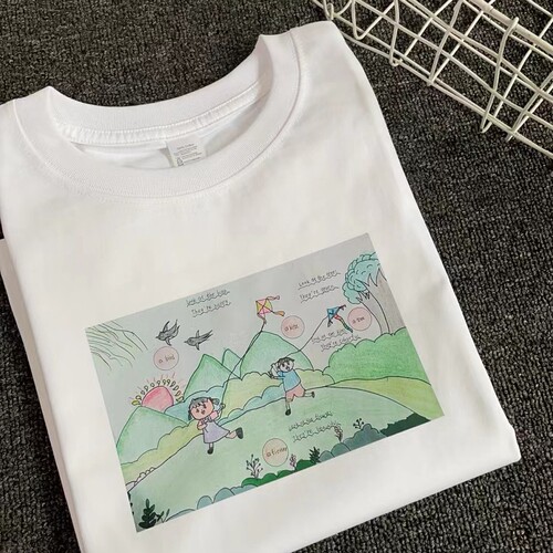 儿童纯棉短袖画画作品创意圆领