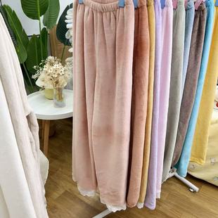 秋冬纯色法兰绒家居裤高腰保暖休闲睡裤女修身软糯居家裤遛弯裤子