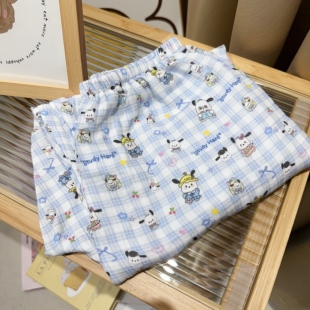 早秋棉纱家居裤A类卡通休闲纯棉裤宽松遛弯裤松紧腰长裤九分裤女