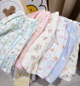 夏季A类棉纱短裤家居裤双层纱休闲裤纯棉卡通印花甜美透气睡裤女