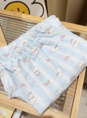 夏季A类透气棉纱睡裤纯棉宽松舒适居家裤休闲裤遛弯裤防蚊长裤女