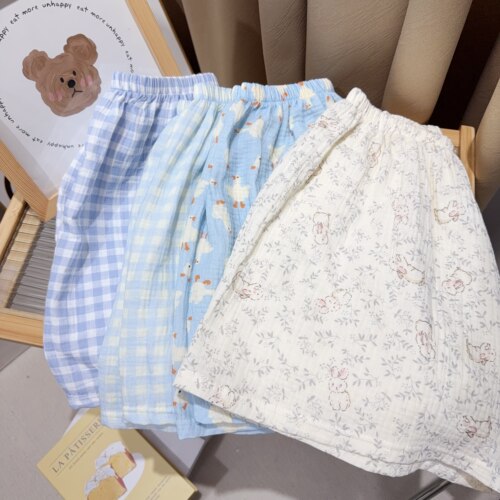 夏季卡通A类棉纱休闲风高腰短裤