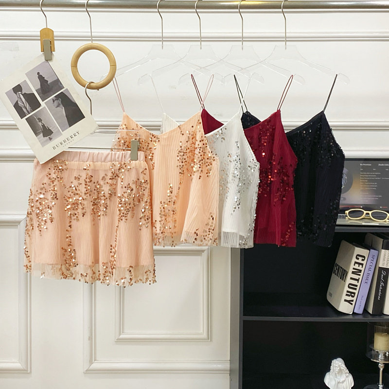 性感辣妹重工闪闪亮片吊带背心+高腰A字半身裙短裙两件套装女,女装/女士精品,时尚套装,淘宝优惠券,粉丝福利购,淘宝优惠卷