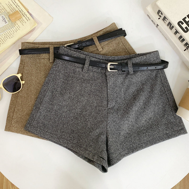 复古时尚百搭高腰修身显瘦毛呢休闲阔腿裤短裤靴裤热裤女配腰带,女装/女士精品,休闲裤,淘宝优惠券,粉丝福利购,淘宝优惠卷