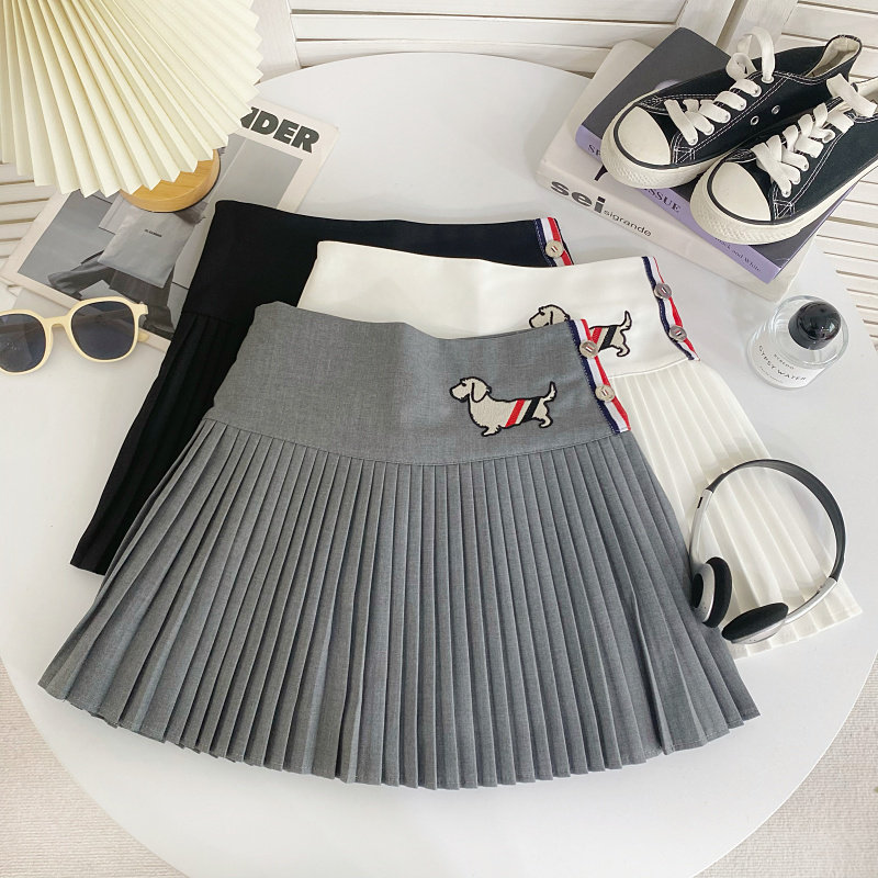 学院风刺绣小狗半身裙女2024夏季新款外穿防走光高腰A字百褶短裙,女装/女士精品,半身裙,淘宝优惠券,粉丝福利购,淘宝优惠卷