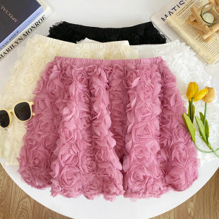 氛围感别致甜美百搭立体玫瑰花朵遮跨防走光半身裙短裙女春夏新款