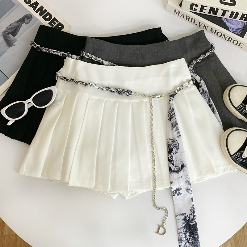配链条高腰百褶半身裙短裙女