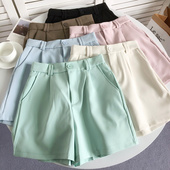 短裤 休闲裤 女2023春夏新款 糖果色半松紧高腰显瘦阔腿西装 时尚 百搭