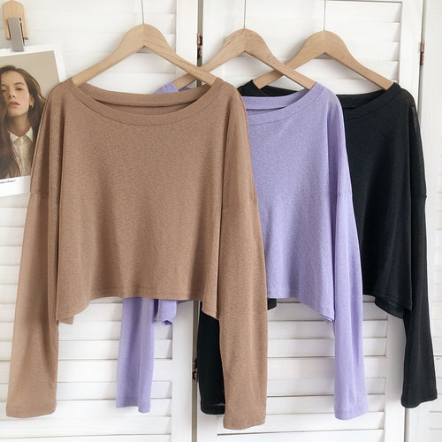 长袖韩版薄款打底短款T恤