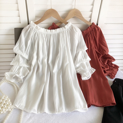 宽松百搭套头短袖一字领衬衫