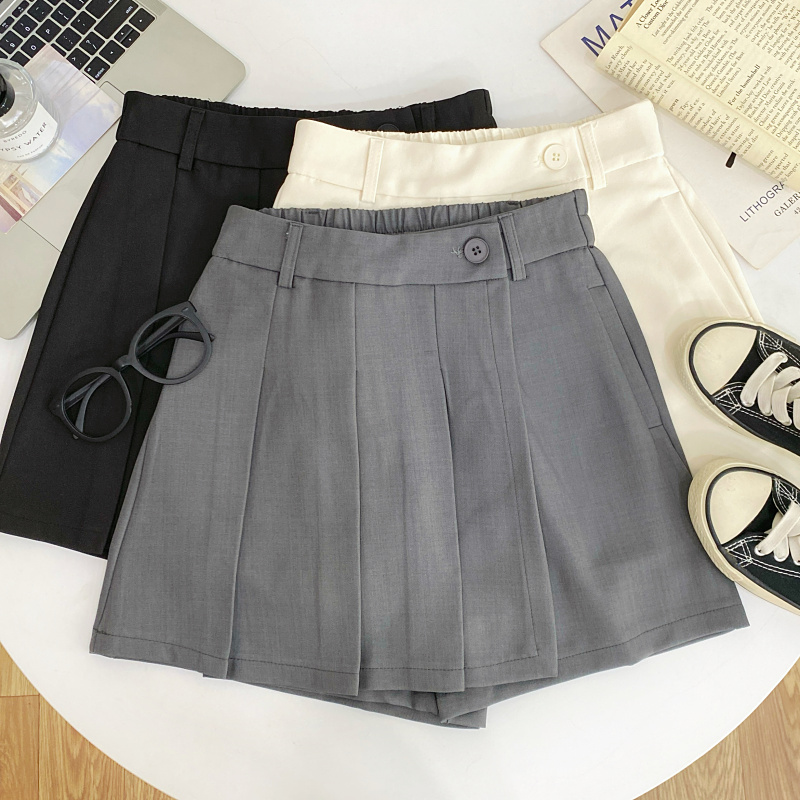 设计感半松紧高腰百褶裤裙短裤女