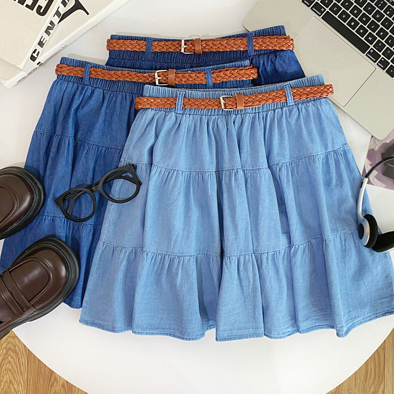 配腰带荷叶边松紧腰半身裙短裙女