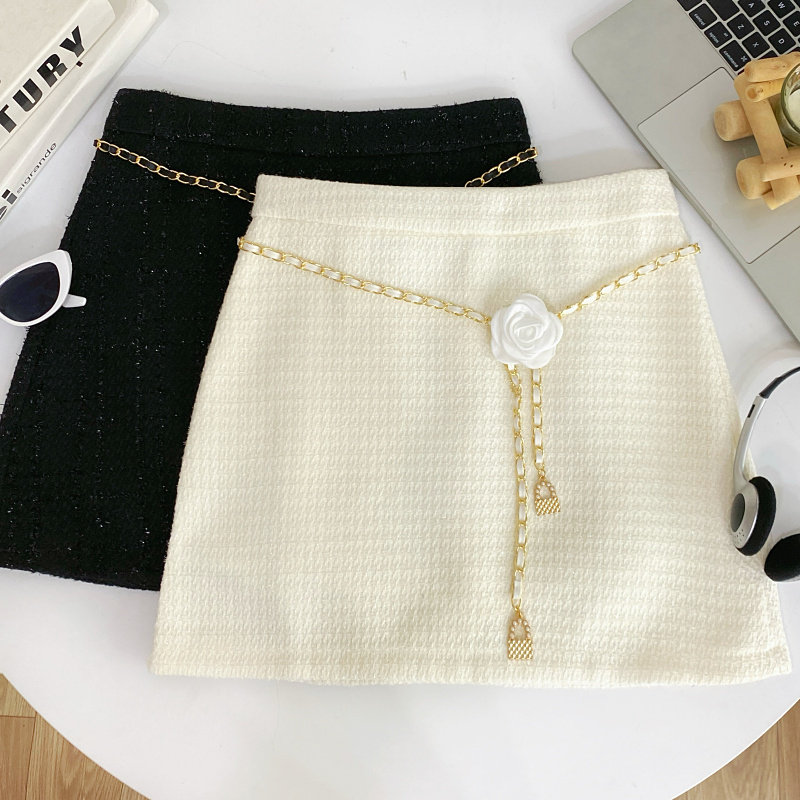 名媛气质粗花呢高腰显瘦半身裙防走光短裙包臀裙a字裙+山茶花链条,女装/女士精品,半身裙,淘宝优惠券,粉丝福利购,淘宝优惠卷