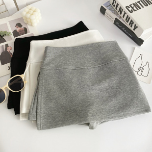 裙短裙女 百搭侧开叉高腰显瘦半身裙防走光假两件裤 夏季 设计感时尚