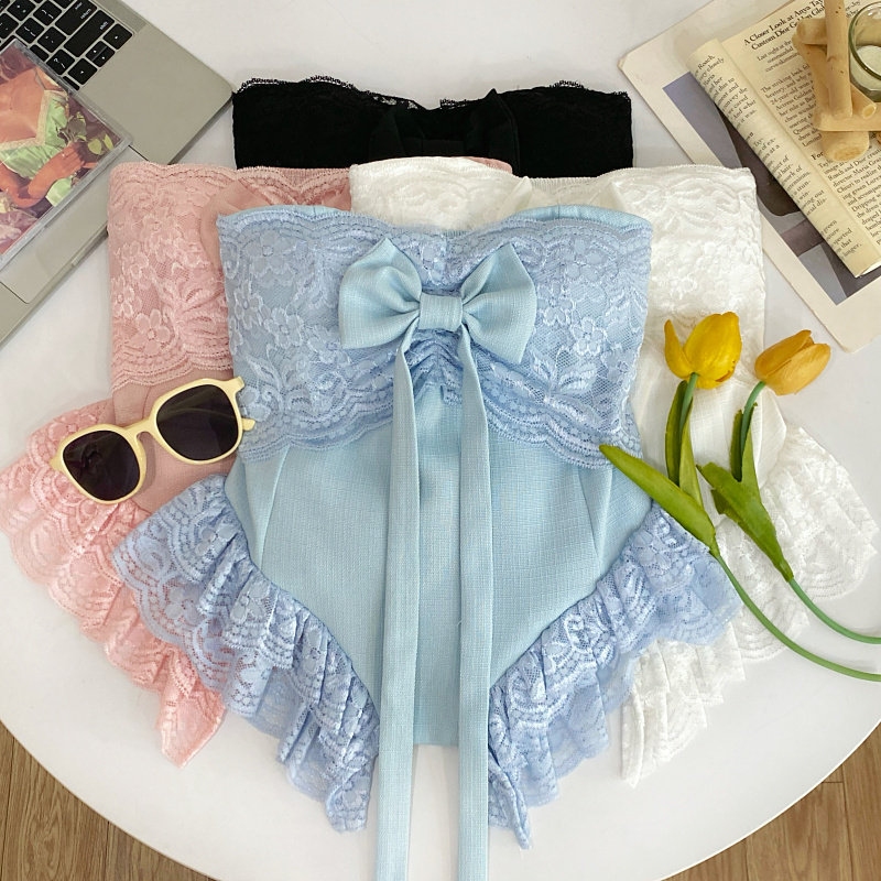 甜辣性感绑带蝴蝶结蕾丝边收腰显瘦抹胸不规则短款背心上衣女春夏,女装/女士精品,背心吊带,淘宝优惠券,粉丝福利购,淘宝优惠卷