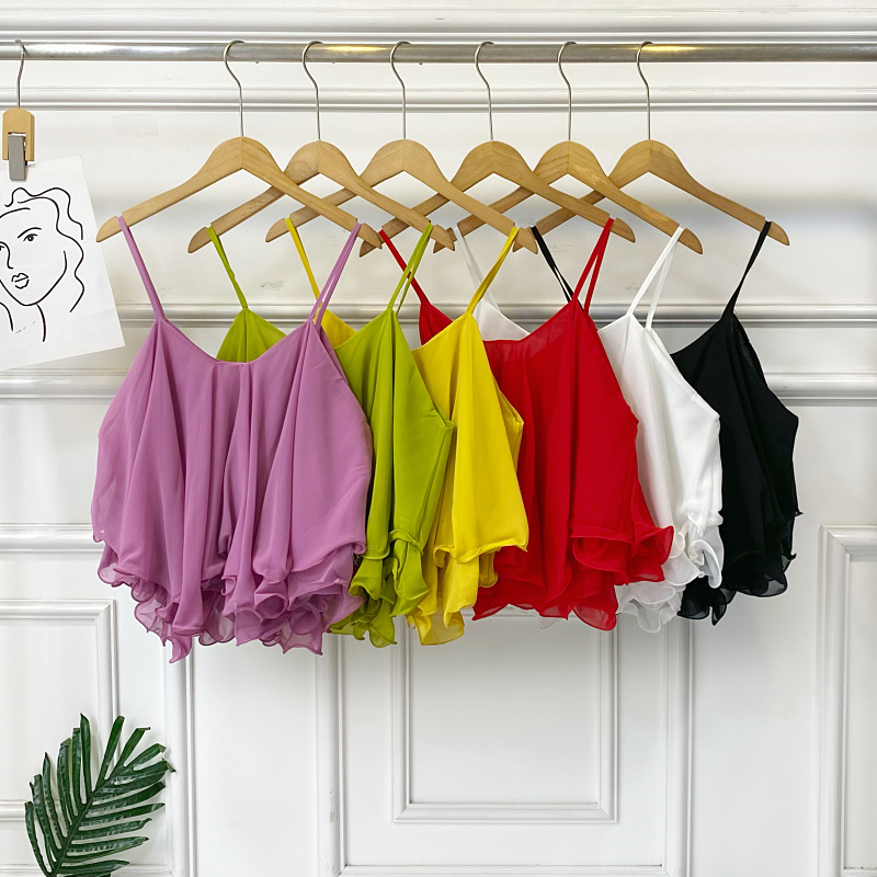 糖果色宽松雪纺双层吊带