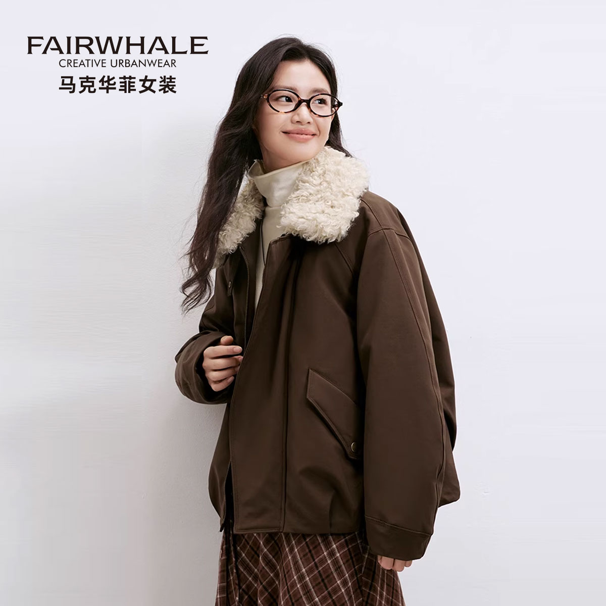 翻领羊羔毛派克羽绒服女冬季复古