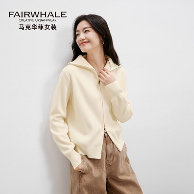 马克华菲翻领针织开衫外套女毛衣