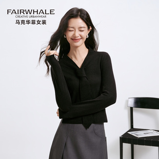 马克华菲法式系带高级感针织衫女秋2025新款设计感内搭打底衫上衣