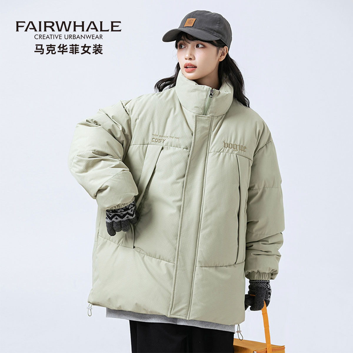 马克华菲立领棉衣外套女冬季棉服