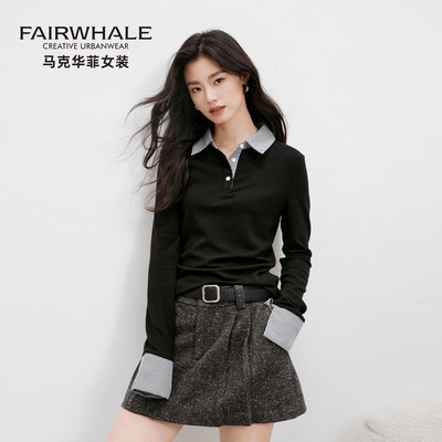 马克华菲polo领长袖T恤打底衫女