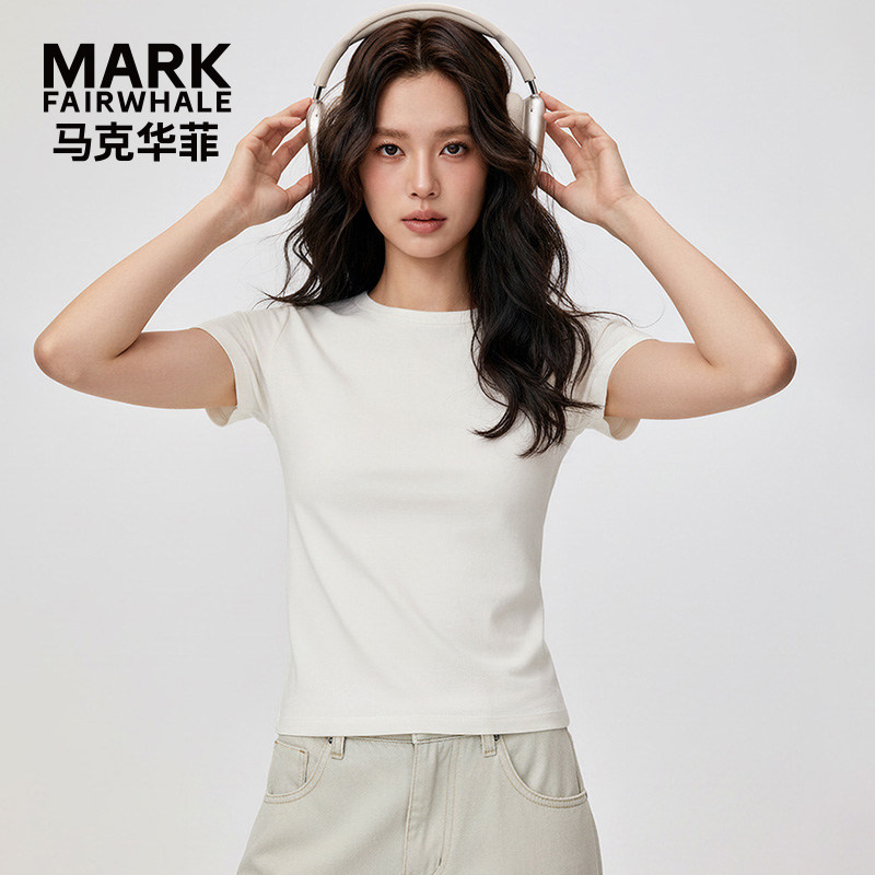 马克华菲女装短袖T恤女夏显瘦宽松圆领简约基础款上衣YB73112954